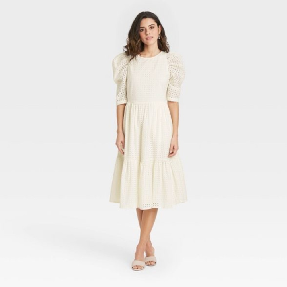 Women's Elbow Sleeve Eyelet Dress - A New Day™